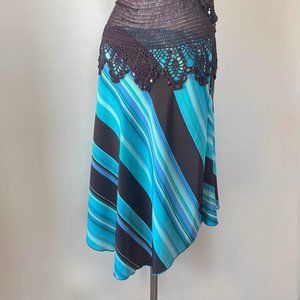 Brown & Blue VINTAGE Y2K Asymmetrical Striped Skirt